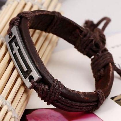 Woven Cowhide Bracelet Simple Pull Adjustment..