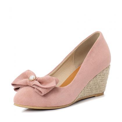 Sweet Bowknot Lace Wedge Heel Shoes
