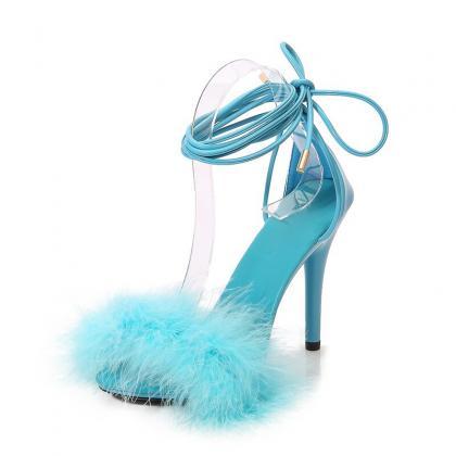 Blue 11cm Stiletto Heels Women Sandals Ankle Strap..
