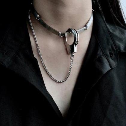 Cool Geometry Chain Handcuff Choker Necklace