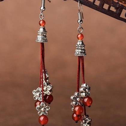 Vintage Red Beads Flower Eardrop