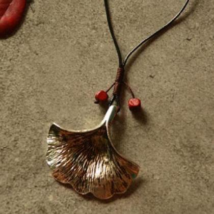 Vintage Ginkgo Leaf Long Necklace