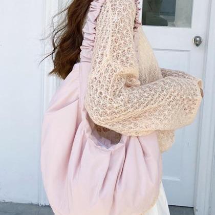 Pink Simple Casual Solid Color Pleated Bag