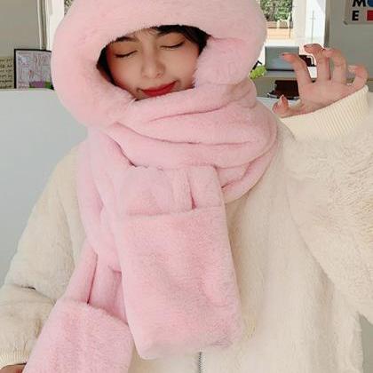 Pink Cute Casual Faux Fur Keep Warm..