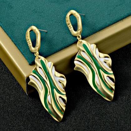 Green Statement Irregularity Earrings Accessories