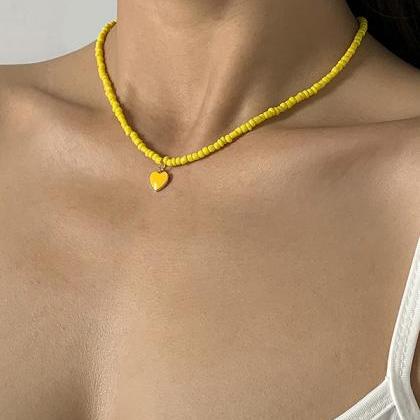 Yellow Original Solid Color Beads Necklace