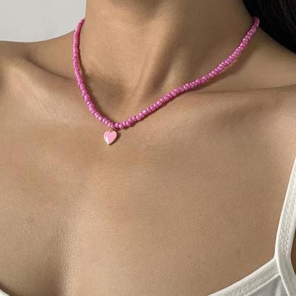 Pink Original Solid Color Beads Necklace