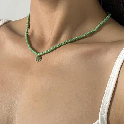 Green Original Solid Color Beads Necklace