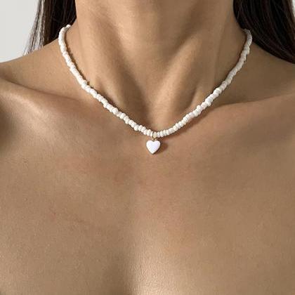 White Original Solid Color Beads Necklace