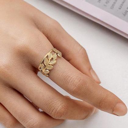 Gold Original Leaf Shape Hollow Ring