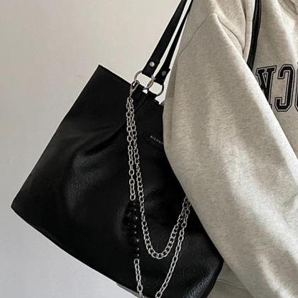 Black Urban Pu With Chain Tote Bag Shoulder Bag