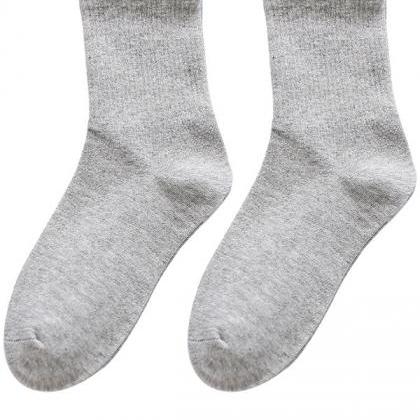GRAY Solid Color Simple Cotton Sock..