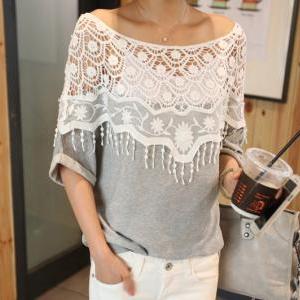 Lace Crochet Cape Batwing Sleeve T-shirt