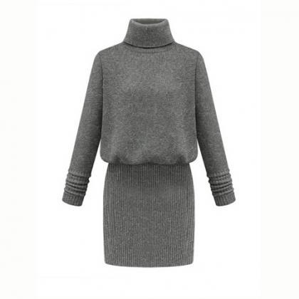 Knitted Turtleneck Long Sleeves Short Sweater..