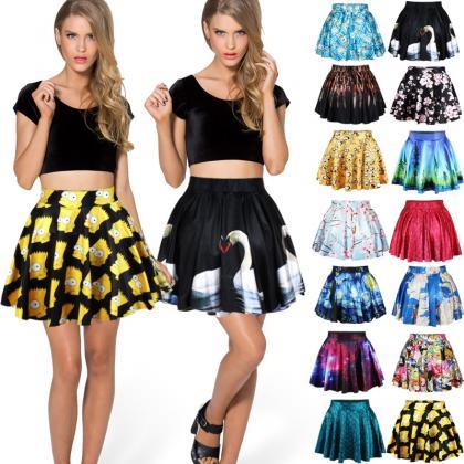 Retro High Waist Pleated Skirts Short Mini Skirt..