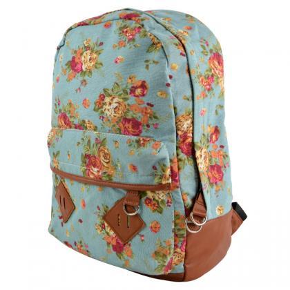 Girls Canvas Flower Rucksack Backpack School..