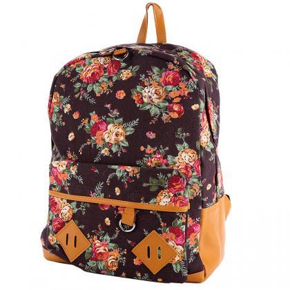 Girls Canvas Flower Rucksack Backpack School..