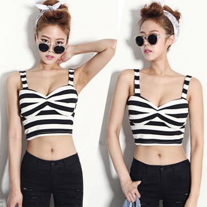 Striped Padded Bustier Crop Top