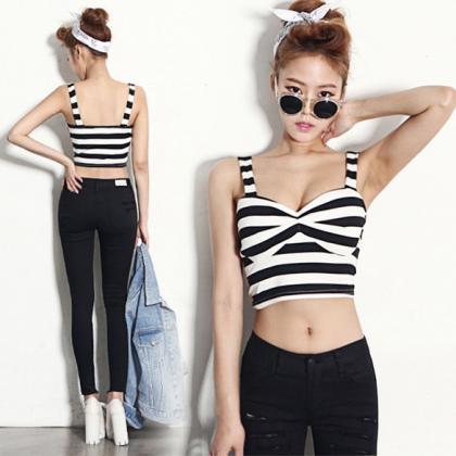 Striped Padded Bustier Crop Top