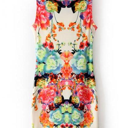 Floral Printing Hip Vest Mini Dress