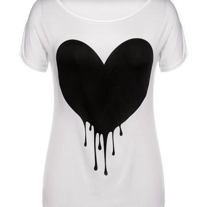 Batwing Heart Print Blouse T-shirt