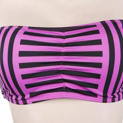 Striped High Waist Slim Bikini Swimsuit