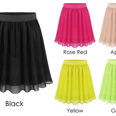 Medium Waist Chiffon Pleated Mini Skirt