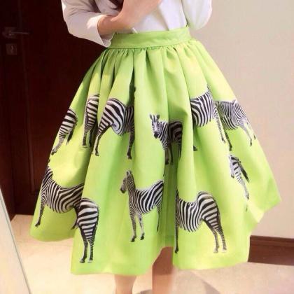 Zebra Print Pleated Mini Skirt