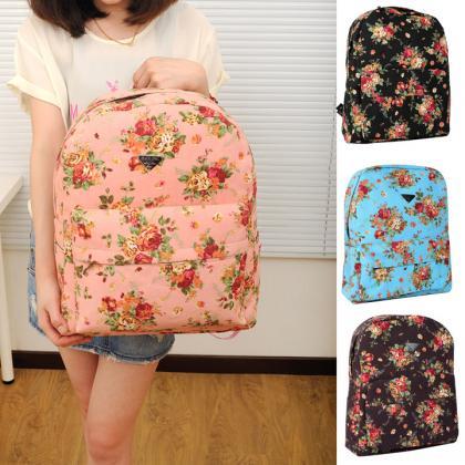 Canvas Flower Rucksack School Backpack Bag