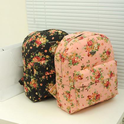 Canvas Flower Rucksack School Backpack Bag