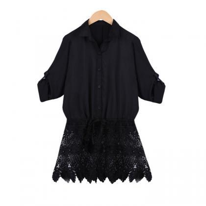 Long Batwing Sleeve Lace Loose Blouse