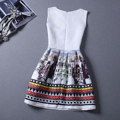 Print Pleated Short Mini Tank Dress
