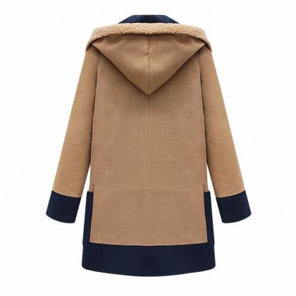 Plus Size Splicing Long Wool Coat