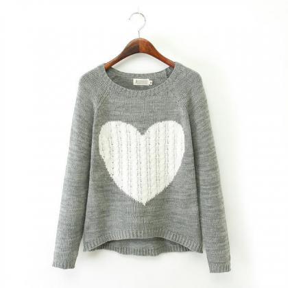 Love Heart Pattern Irregular Pullover Sweater