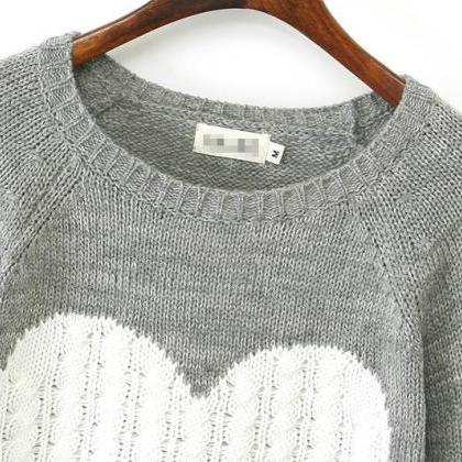 Love Heart Pattern Irregular Pullover Sweater