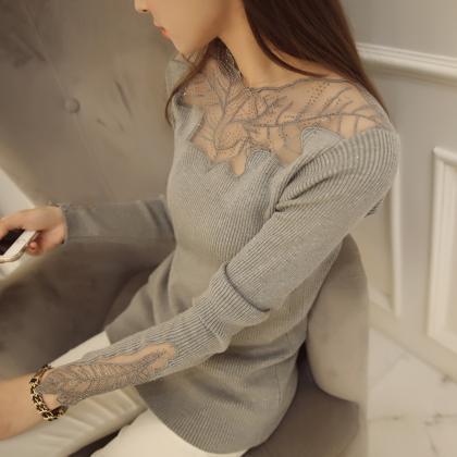 Sexy Round Neck Long Sleeve See-Thr..