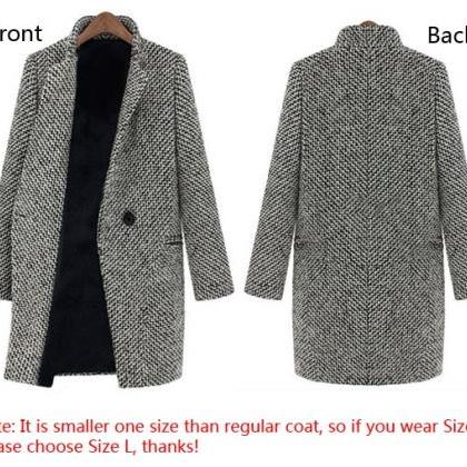 Ladies Winter Lapel Trench Faux Wool Cashmere Long..