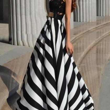 Lady Floral Stripe Long Dress