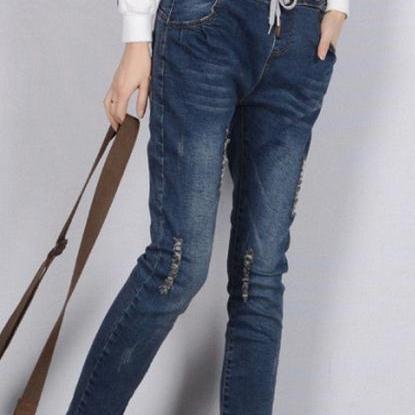 Plus Size Elastic Slim High Waist Straight Jeans