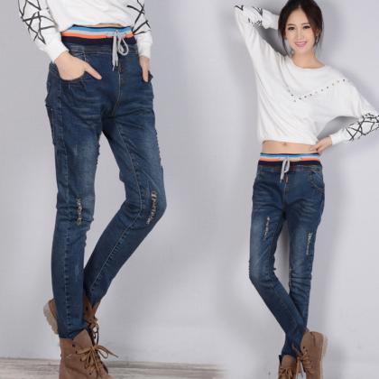 Plus Size Elastic Slim High Waist Straight Jeans