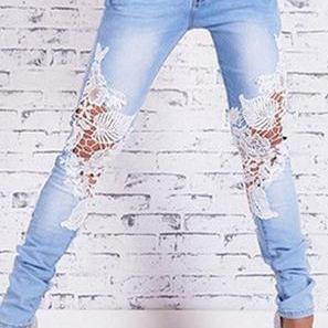 Lace Patchwork Hollow Low Waist Straight Jeans