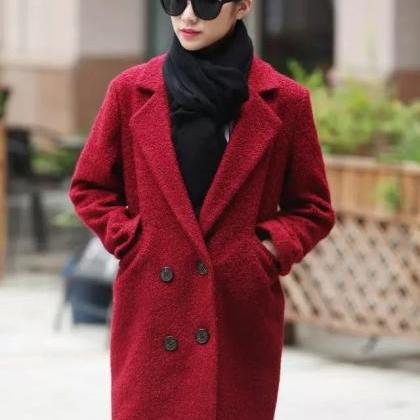 Lapel Double Breasted Pockets Solid Long Coat