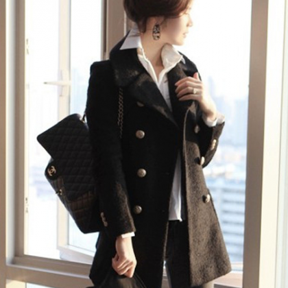 Double Breasted Lapel Slim Solid Long Coat