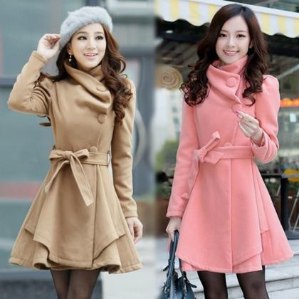 Stand Collar Belt Solid Cope Long S..
