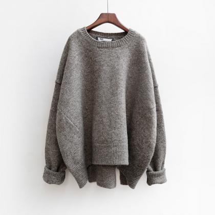 Knitted Crew Neck Long Batwing Sleeves Oversized..