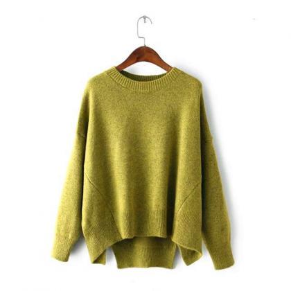 Knitted Crew Neck Long Batwing Sleeves Oversized..