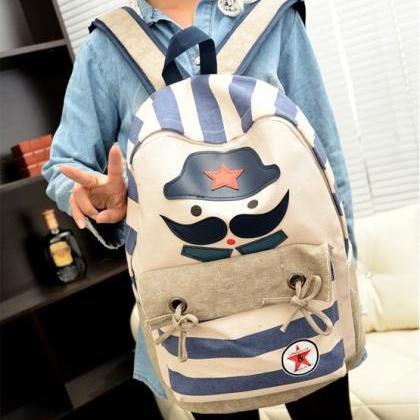 Splicing Canvas Mustache Soldier Backpack Travel..
