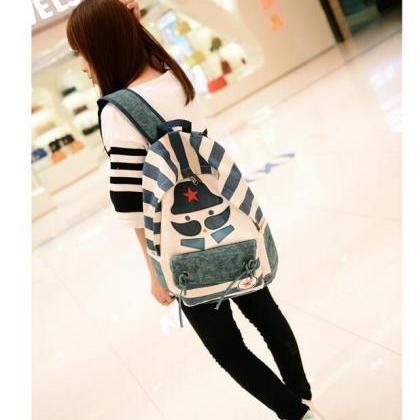 Splicing Canvas Mustache Soldier Backpack Travel..