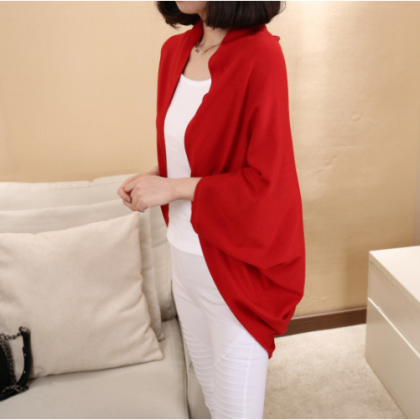 Batwing Solid Color Shawl Knit Loos..