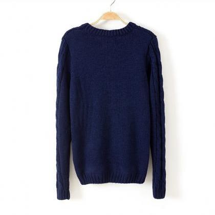 Crew Neck Long Sleeves Cable Knit Sweater